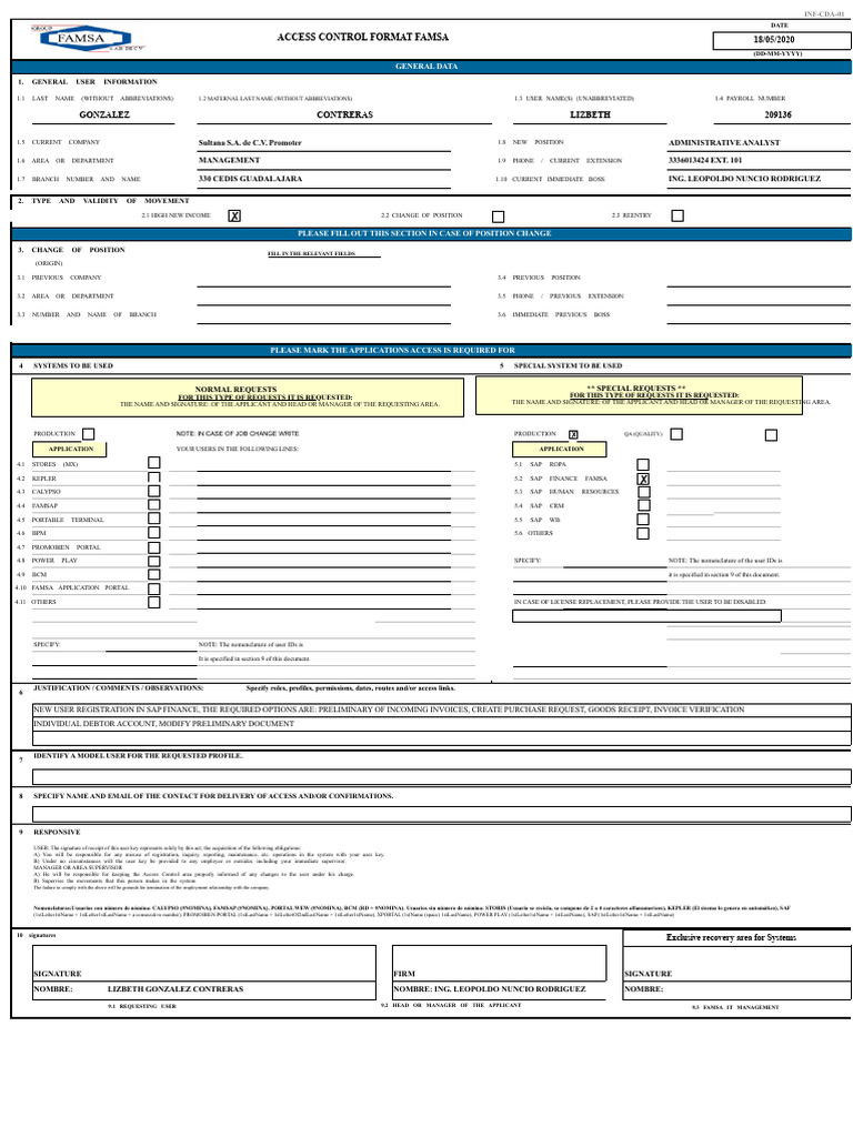 Access Control Format for User Changes | PDF | Password | Access Control