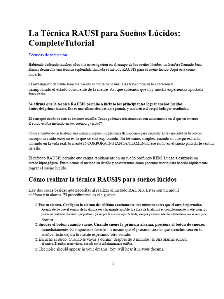 La Técnica RAUSIS para Sueños Lúcidos | PDF | Sueño | Dormir