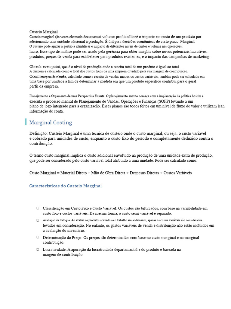 Custeio Marginal: Definição e Aplicações | PDF | Despesa | Economias