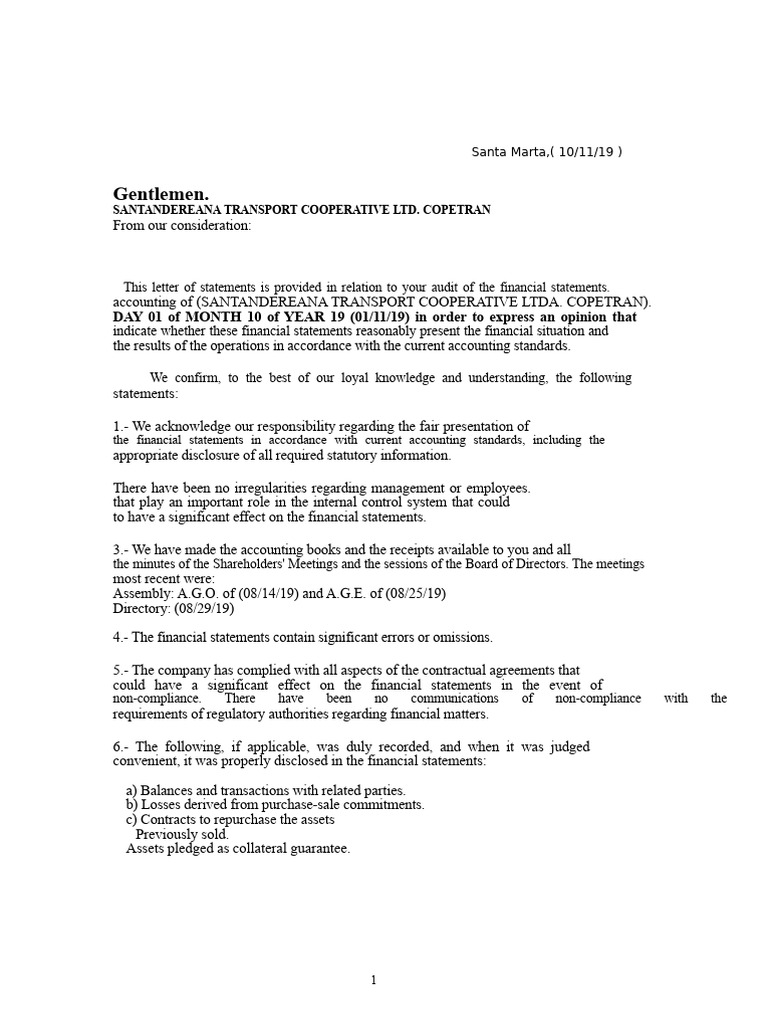Financial Audit Confirmation Letter | PDF | Audit | Internal Control