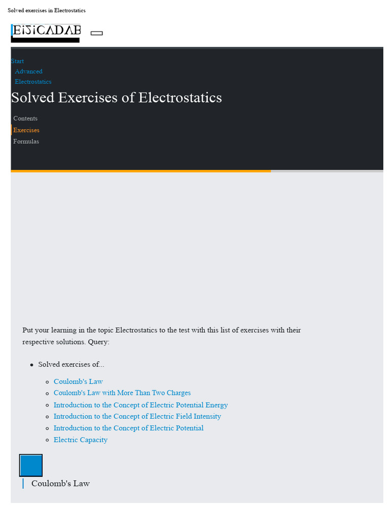 Solved Electrostatics Exercises Guide | PDF | Electric Field | Force