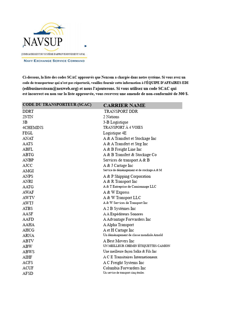 Liste Des Codes SCAC - 2011 | PDF | Logistique | Gestion de la chaîne ...