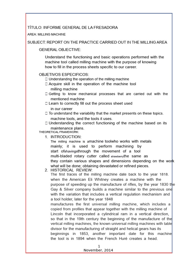 Milling Machine Operation Report | PDF | Rotation | Machines