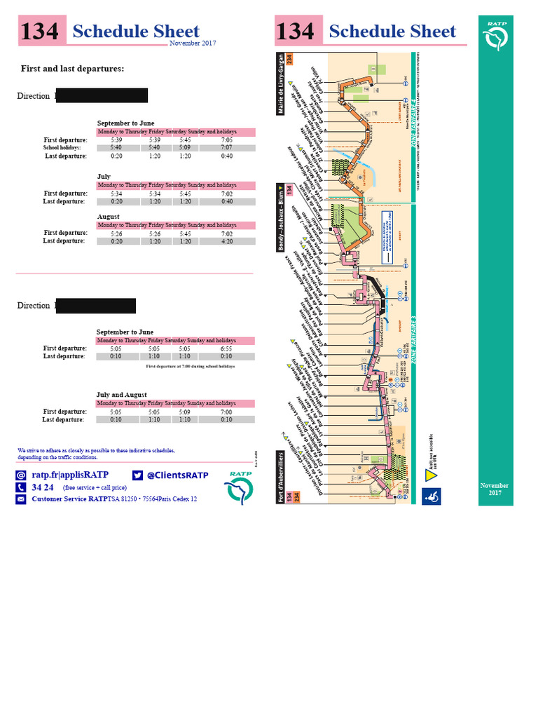RATP Bus Schedule Sheet Line 134 | PDF | Public Transport