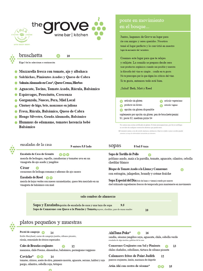 Menú de Comida Orgánica en Grove | PDF | ensalada | pesto