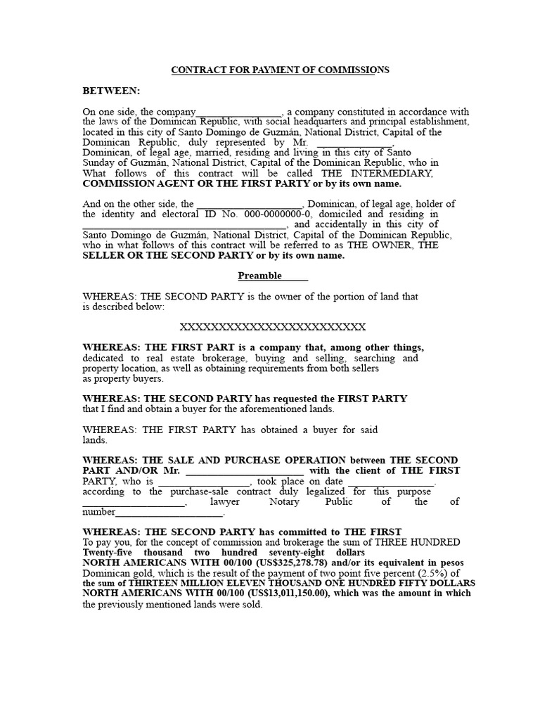 Commission Payment Contract Template | PDF | Private Law | Justice