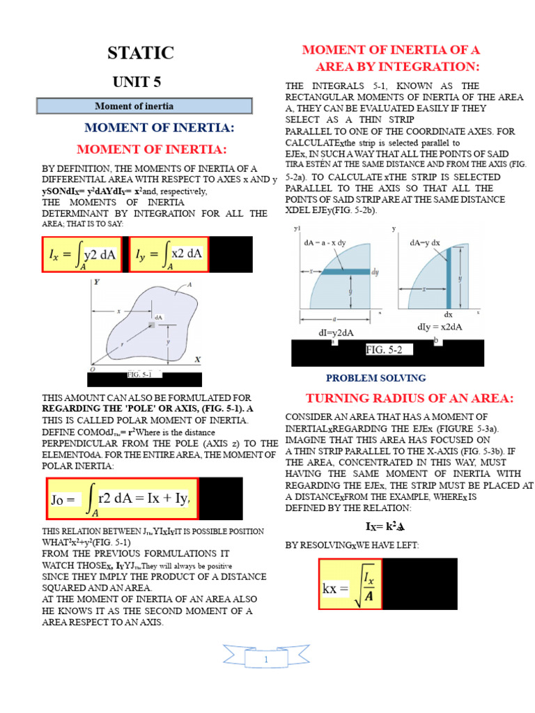 Statics Unit 5 Moment of Inertia | PDF | Cartesian Coordinate System | Area