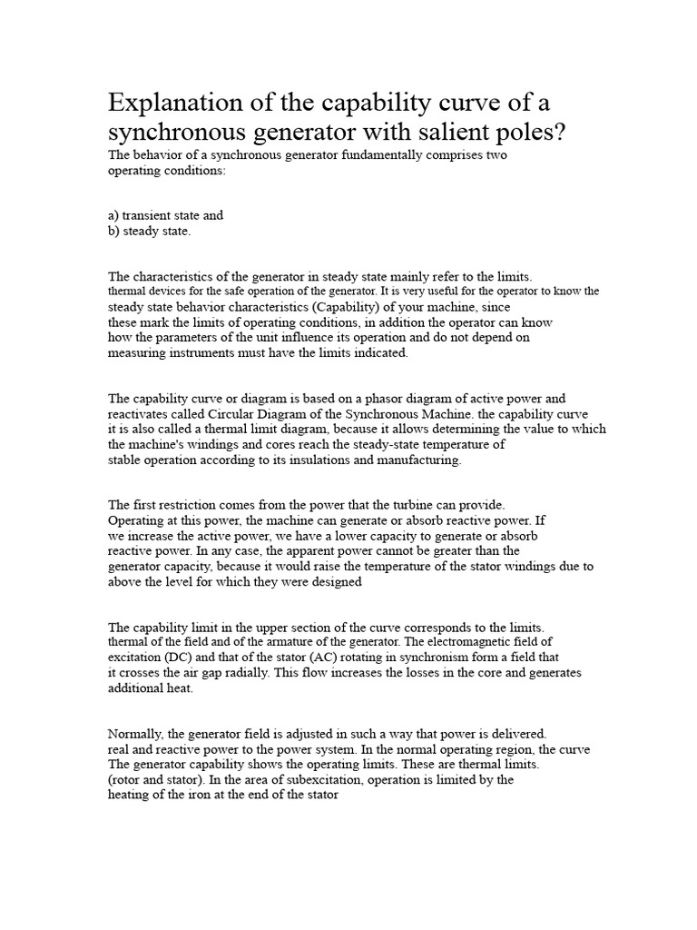 Synchronous Generator Capability Curve Explained | PDF | Electric ...