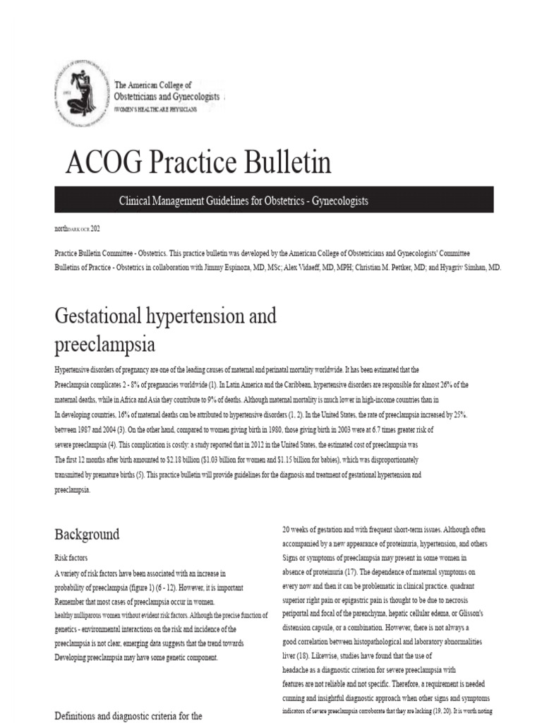 Guidelines for Preeclampsia Management | PDF | Hypertension | Blood ...