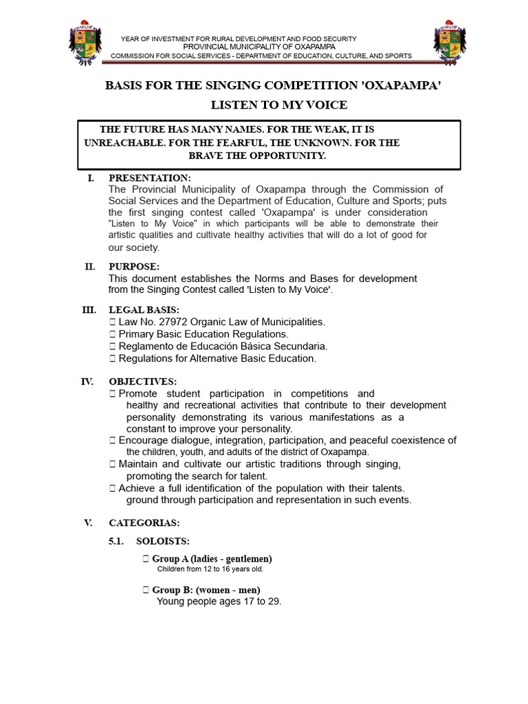 Oxapampa Singing Contest Guidelines | PDF | Identity Document | Songs