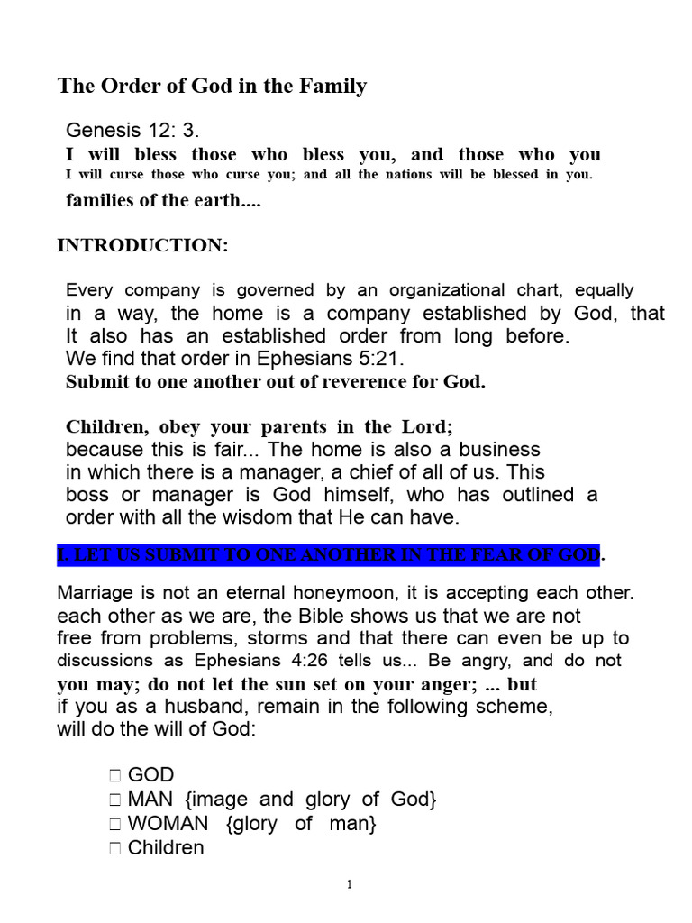 God's Order in Family Relationships | PDF | Religious Belief And Doctrine