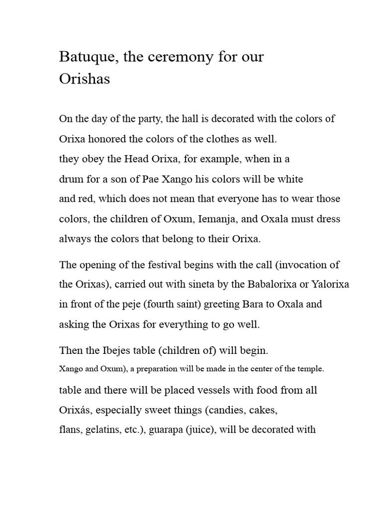 27-BATUQUE, THE CEREMONY FOR THE ORIXÁS | PDF