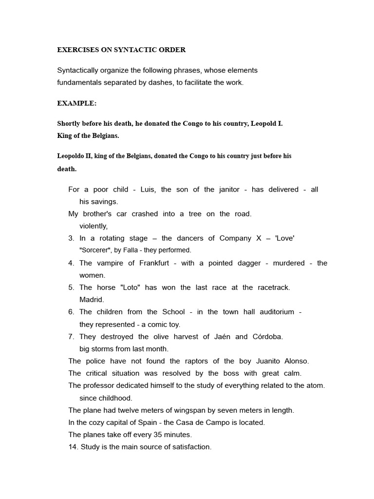 Syntactic Order Exercises and Solutions | PDF | Syntax
