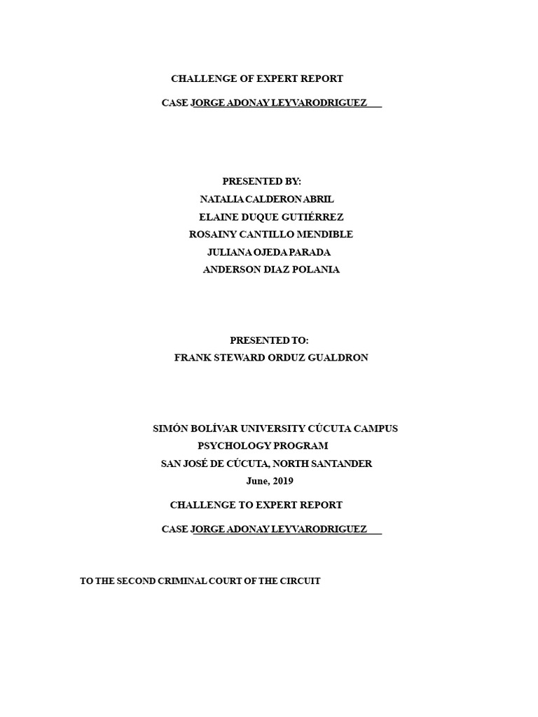 Challenge to Expert Report: Leyva Case | PDF | Violence | Shyness