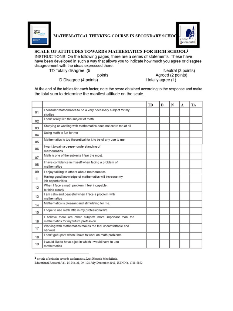 High School Math Attitudes Assessment | PDF | Mathematics | Cognition