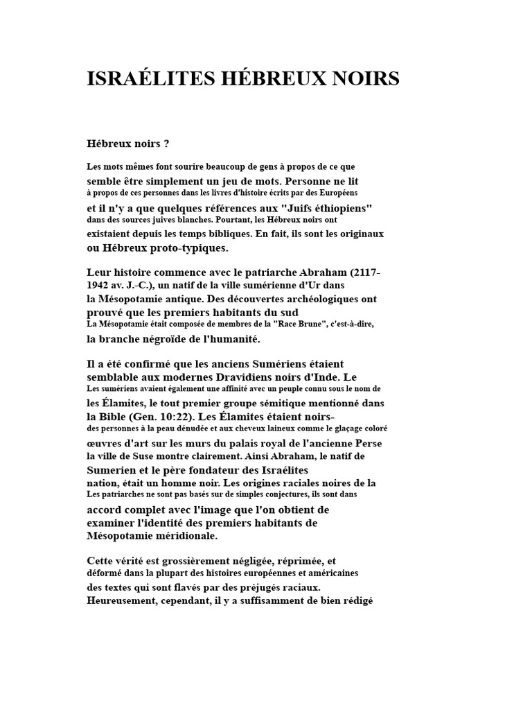 Hébreux Noirs : Histoire et Origines | PDF | Juifs | Hébreu