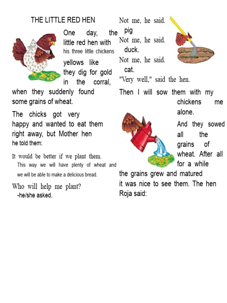 The Little Red Hen's Hard Work Story | PDF | Breads | Chicken
