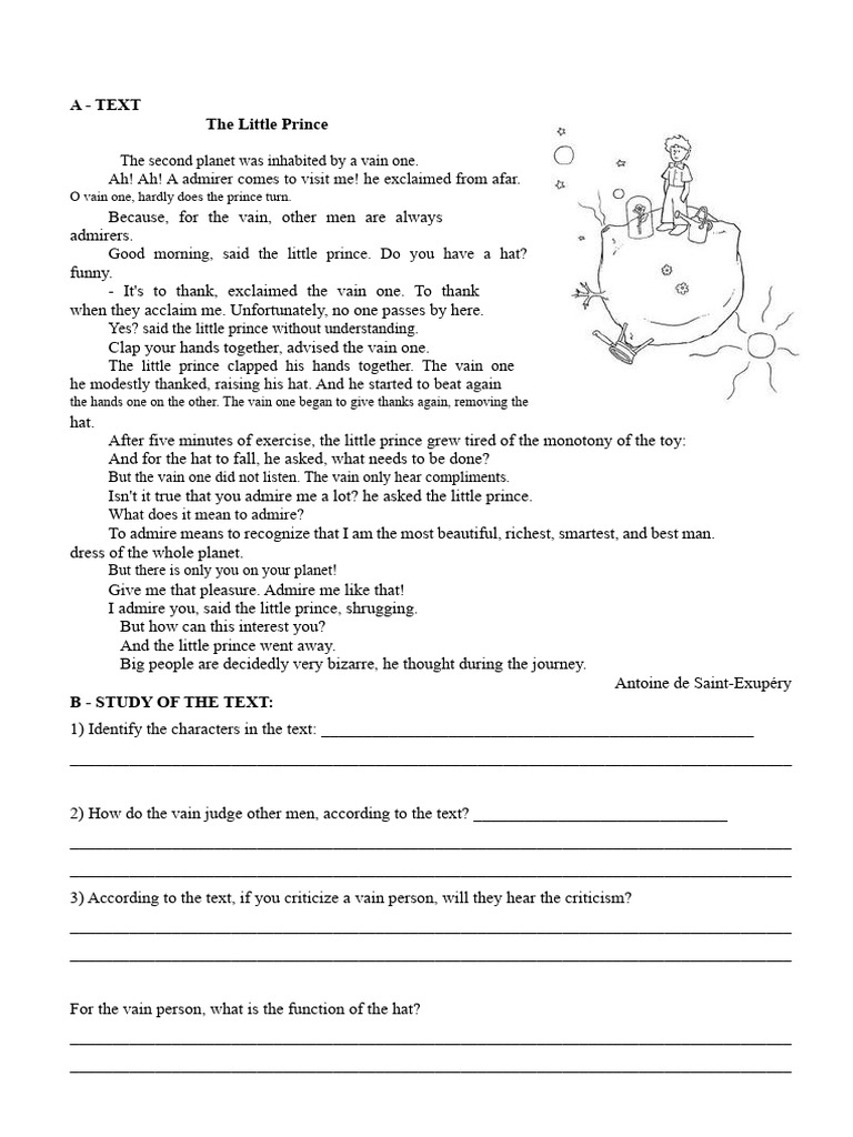 The Little Prince: Vain Character Analysis | PDF | The Little Prince ...