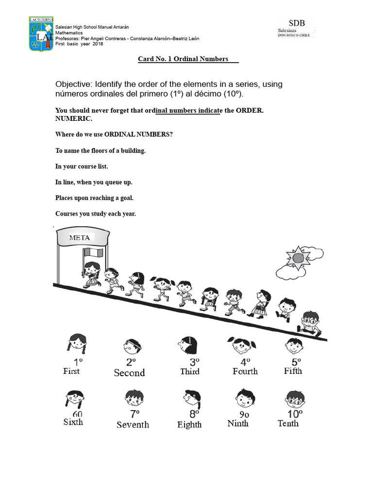 Ordinal Numbers Sheet 1 | PDF