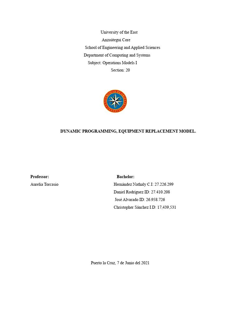 Dynamic Programming for Equipment Replacement | PDF | Dynamic ...