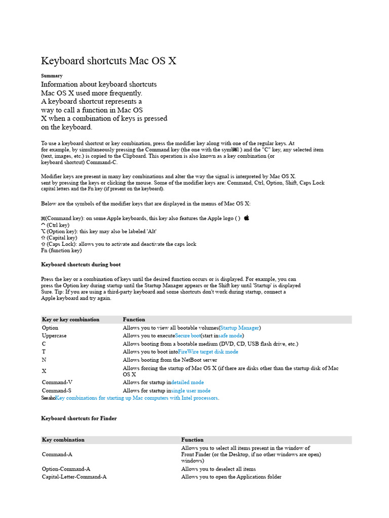 Essential Mac OS X Keyboard Shortcuts | PDF | Finder (Software ...