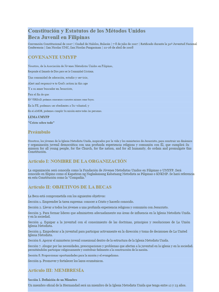 Constitución y Estatutos de UMYFP | PDF | Presidentes de los Estados ...