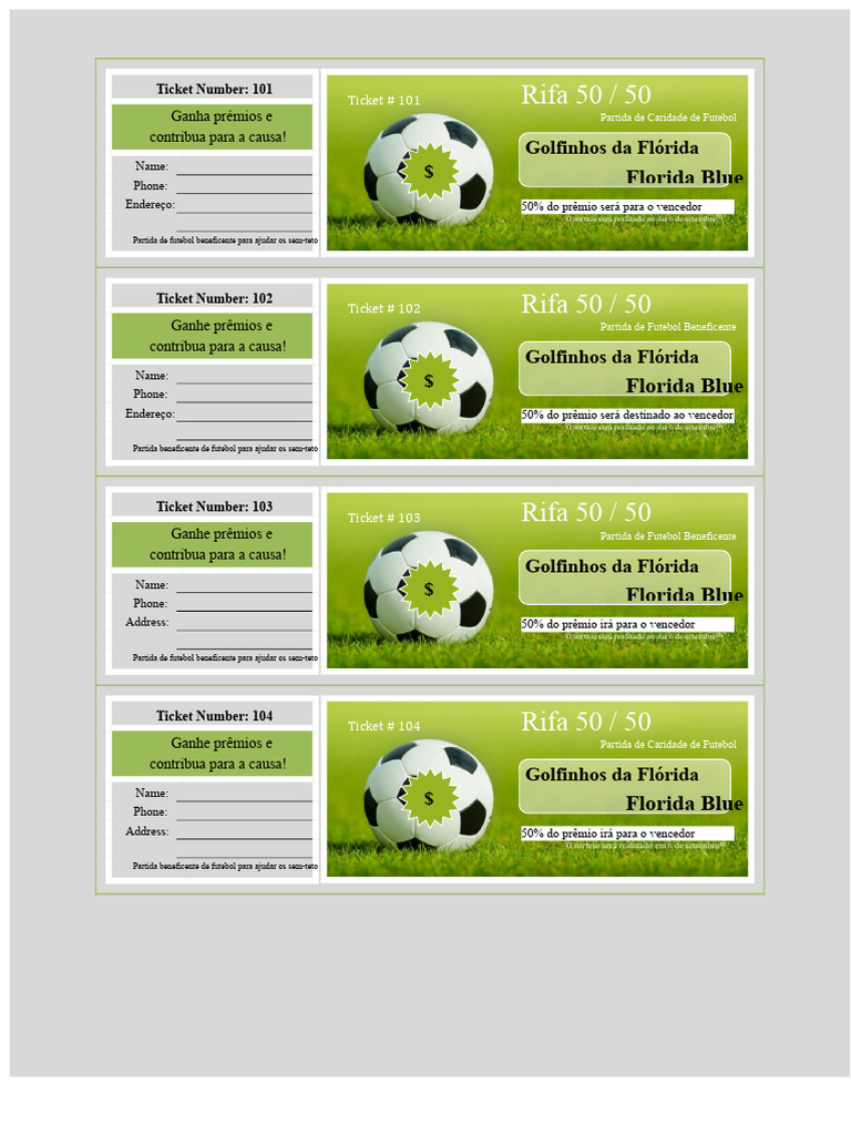 Rifa 50/50: Partida de Futebol Beneficente | PDF