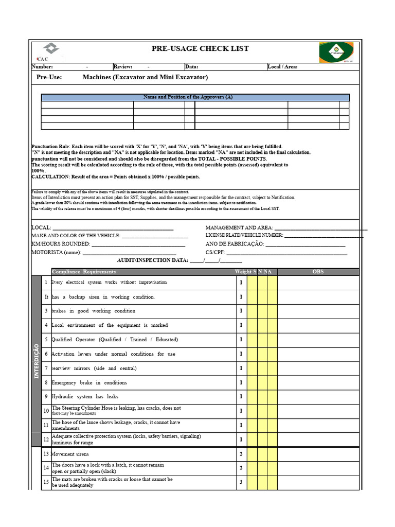 Pre-Usage Machine Safety Checklist | PDF | Vehicles | Motor Vehicle
