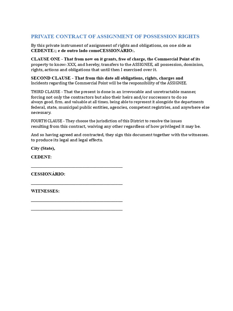 Assignment of Possession Rights Contract | PDF