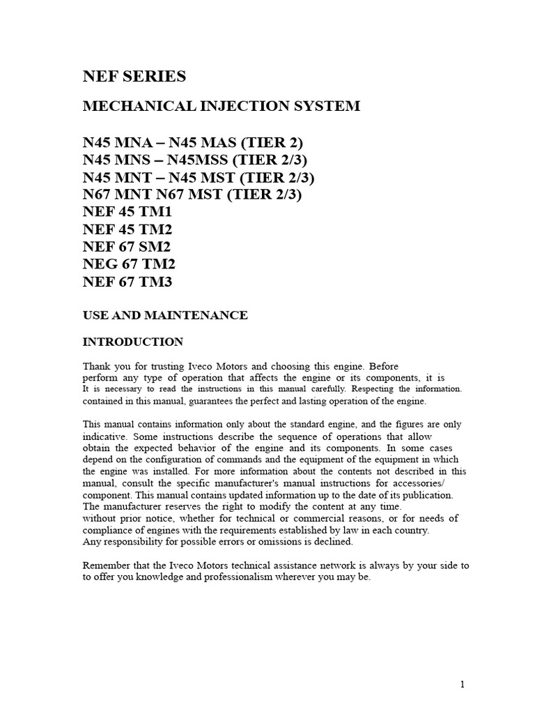 NEF Series Engine Use & Maintenance Guide | PDF | Diesel Engine | Engines
