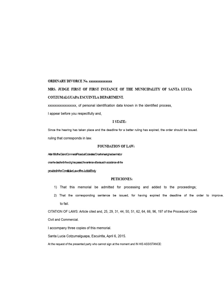 Ordinary Divorce Ruling Request Document | PDF