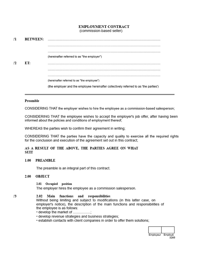 Commission-Based Sales Employment Contract | PDF | Employment | Sales