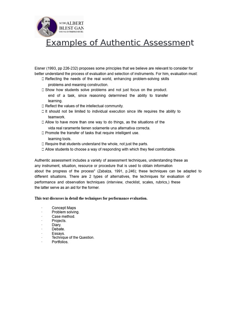 Authentic Assessment Techniques Explained | PDF | Evaluation | Teachers