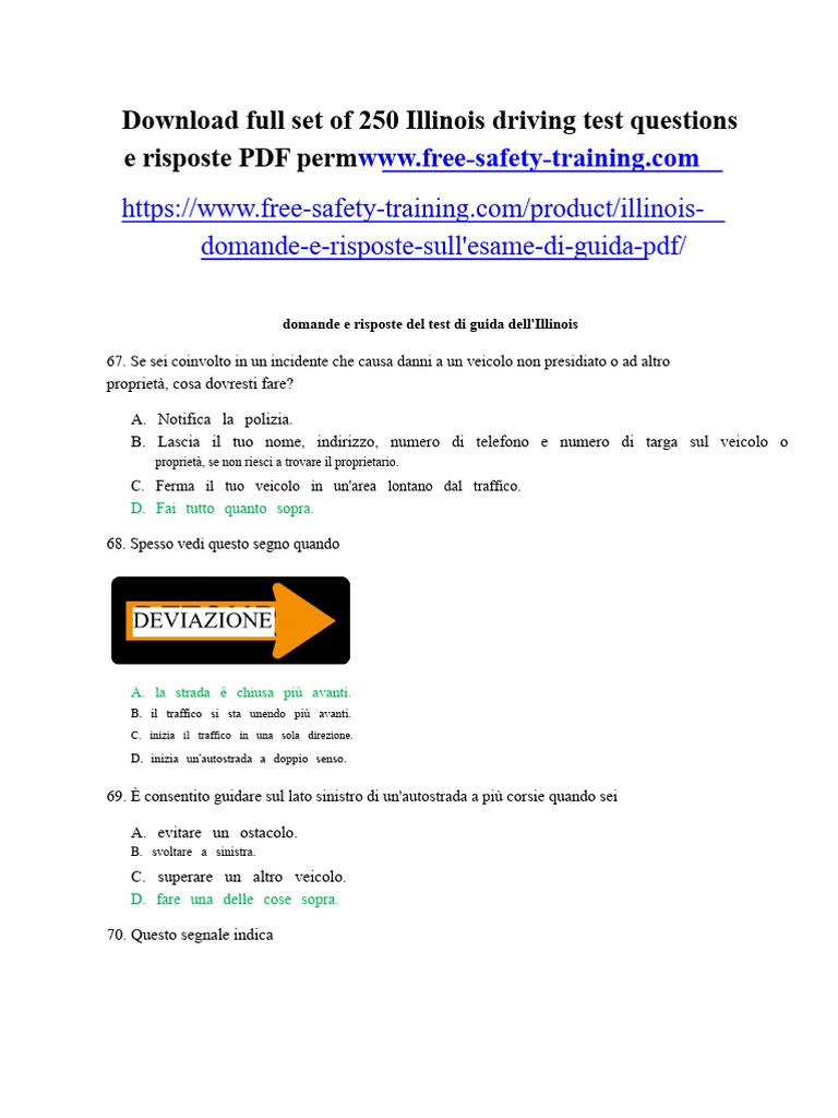 Domande e Risposte Esempio Del Test Di Guida Dell'illinois | PDF