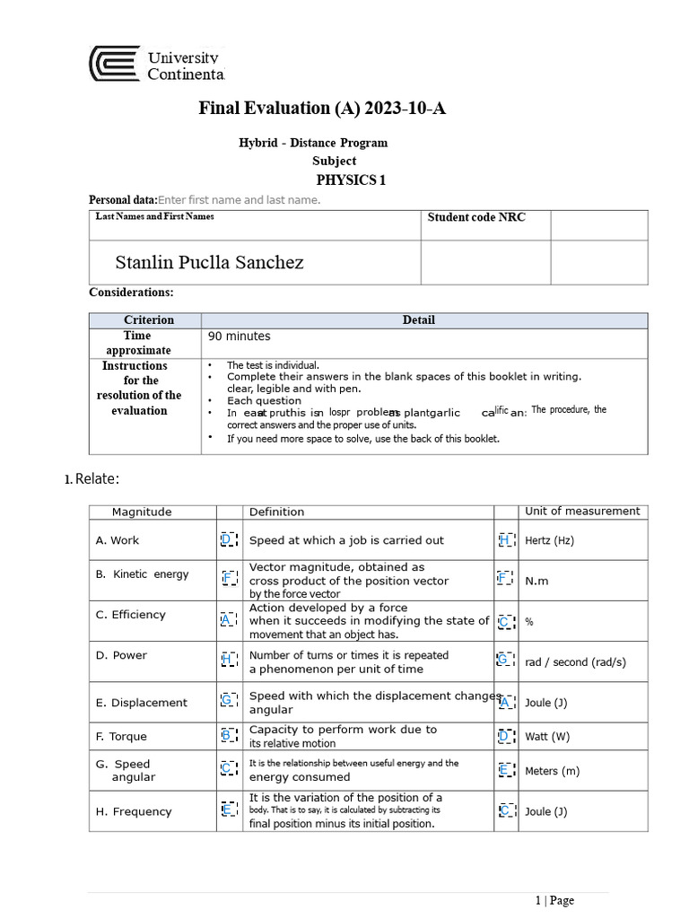 Final exam of physics 1 recovery 102030 | PDF | Velocity | Force