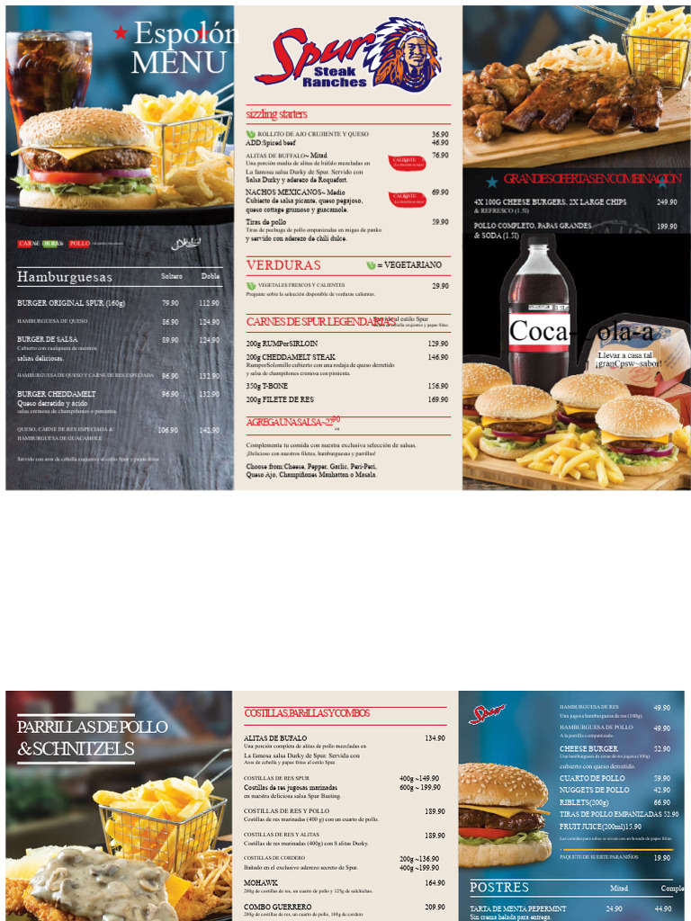 Menú de Entrantes y Hamburguesas Spur | PDF | Hamburguesas | Cocina ...