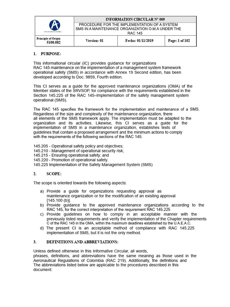 SMS Implementation Guide for RAC 145 | PDF | Safety | Aircraft