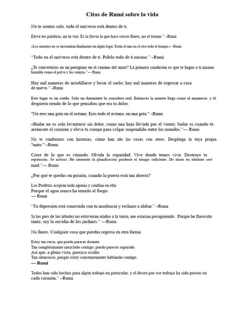 Citas Inspiradoras de Rumi sobre la Vida | PDF | Rumi | Amor