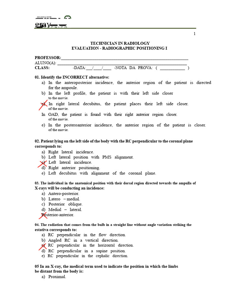 Radiology Technician Exam Questions | PDF | Anatomical Terms Of Location