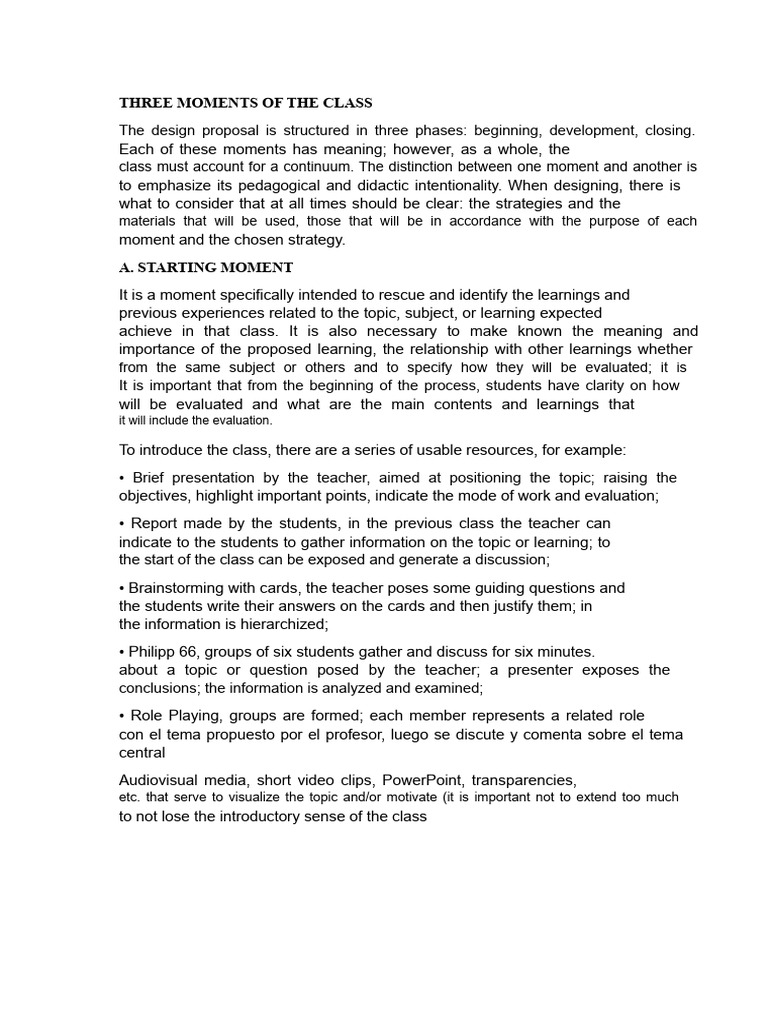 Three Moments of The Class | PDF | Knowledge | Learning