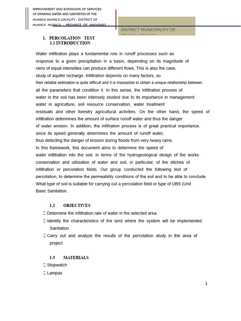 Percolation Test Report | PDF | Surface Runoff | Civil Engineering