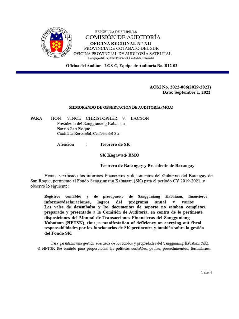 ATL-Revisado AOM22-06 SanRoque SK | PDF | Auditoría | Presupuesto