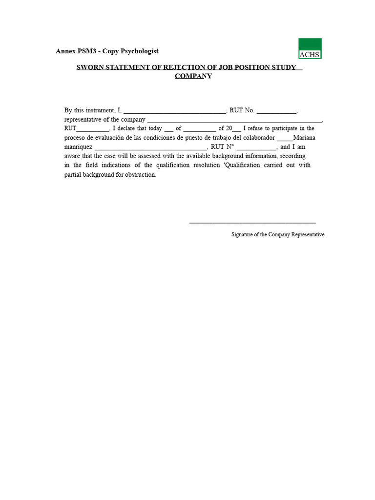 Job Position Rejection Statement Template | PDF