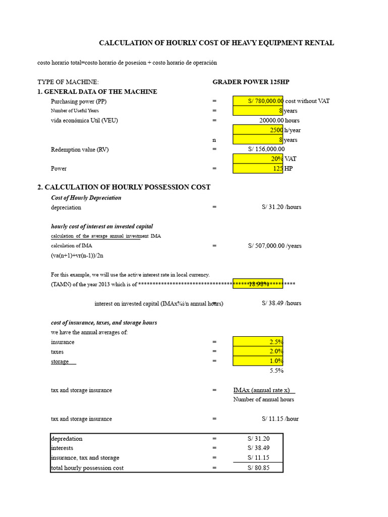 Hourly Cost Calculation for Grader Rental | PDF | Heavy Equipment ...