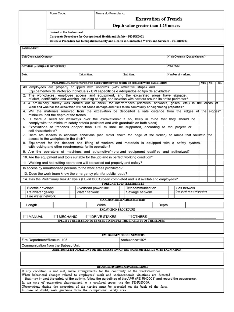 Trench Excavation Safety Checklist | PDF | Trench | Safety