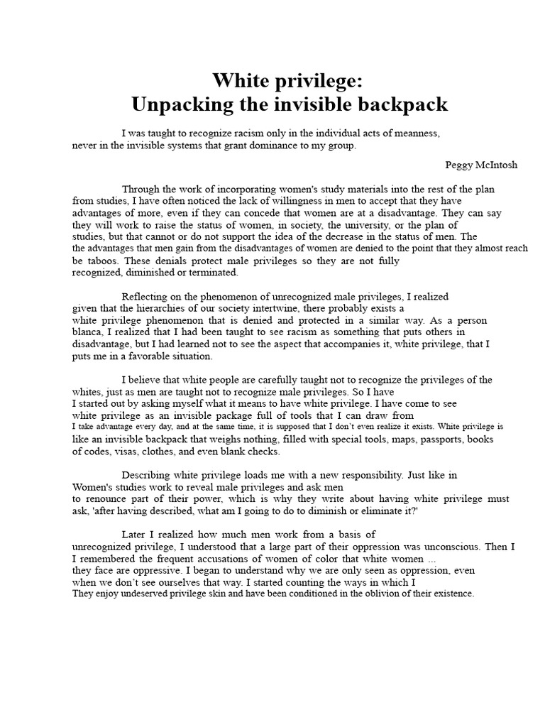 White privilege - The invisible backpack | PDF | Race (Human ...