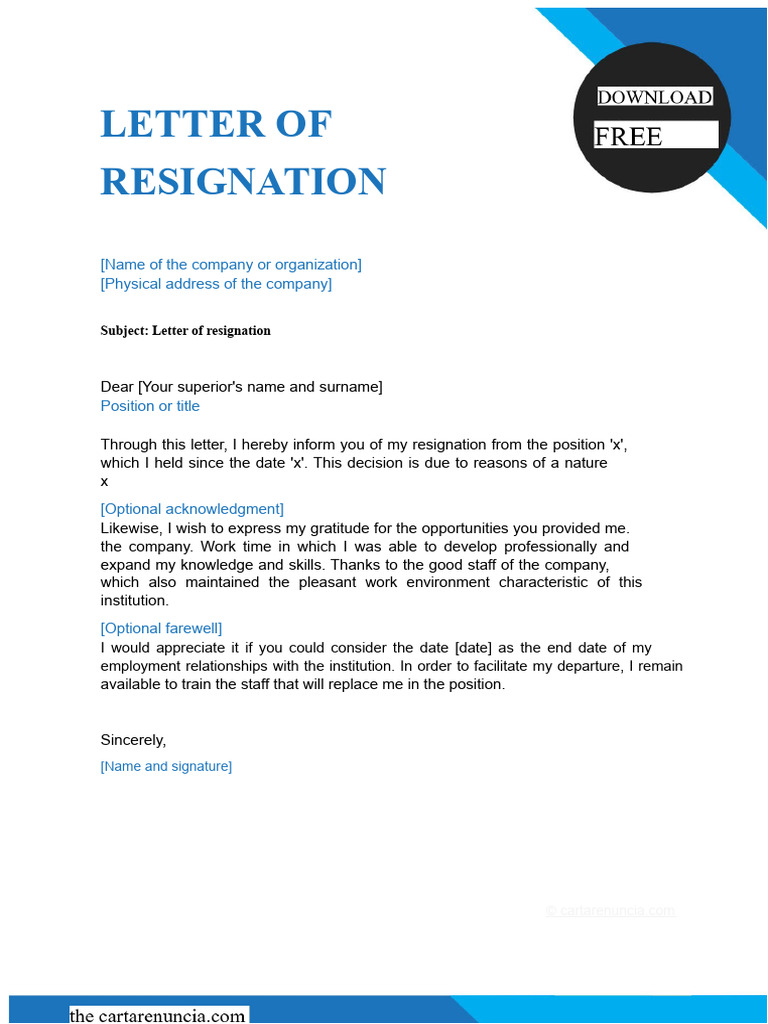 Sample Letter of Resignation Template | PDF