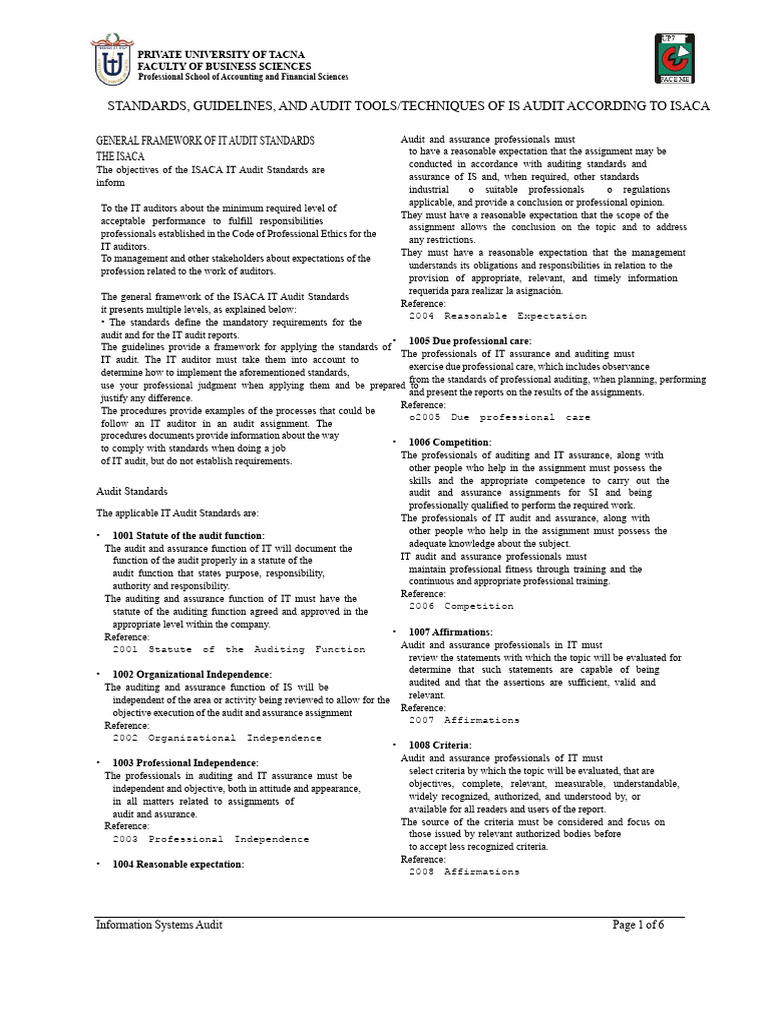 ISACA IT Audit Standards Overview | PDF | Audit | Regulatory Compliance