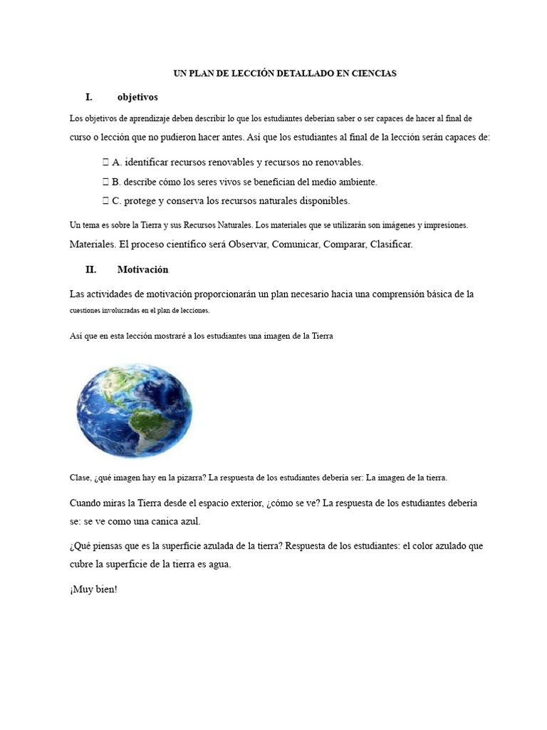 un plan de lección detallado en ciencias para segundo grado | PDF ...