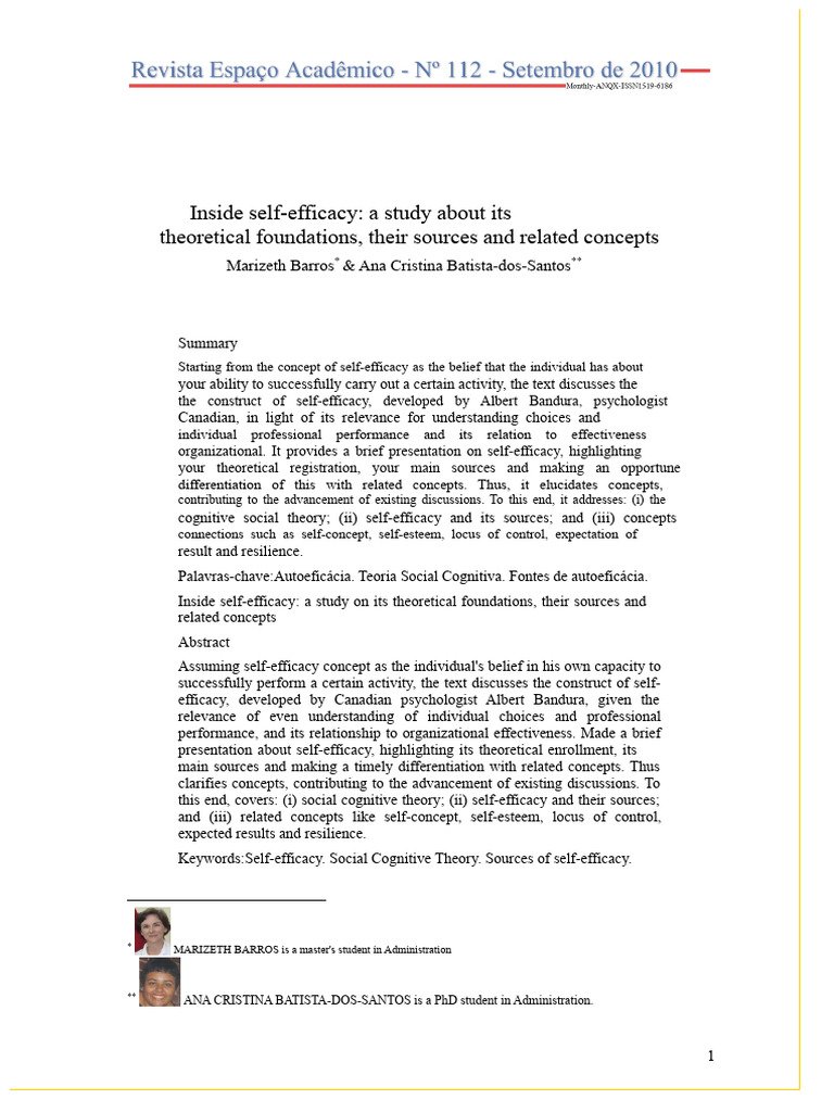 Understanding Self-Efficacy Concepts | PDF | Self Efficacy ...